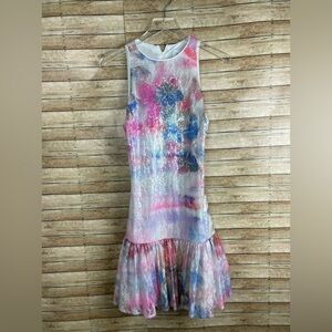 NWOT ONE33 Social Women's White Metallic Floral A-Line Mini Dress Size 4